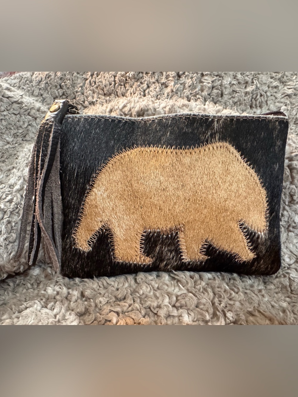 Flavia Maria Brazil Hair-On Cowhide Bear Pouch/Clutch - NWOT